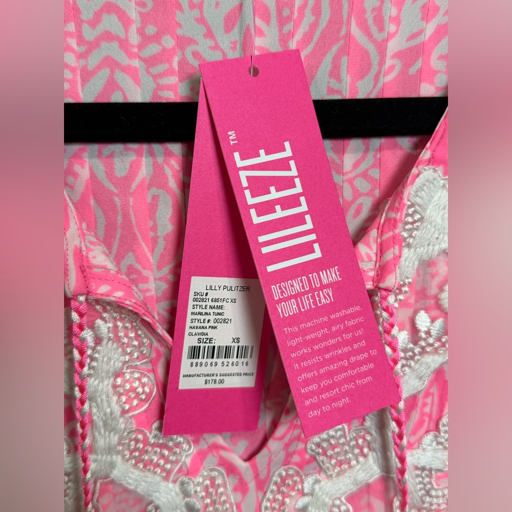 Lilly Pulitzer Vibrant‎ Pink and White Marilina Tunic Top, Size XS- NWT - Picture 3 of 8